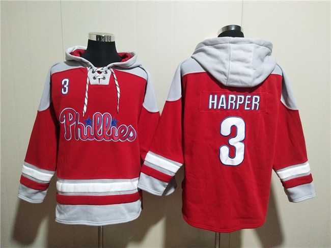Men's Philadelphia Phillies #3 Bryce Harper Red Ageless Must-Have Lace-Up Pullover Hoodie,We sell and wholesale Men's Philadelphia Phillies #3 Bryce Harper Red Ageless Must-Have Lace-Up Pullover Hoodie on line form chian!